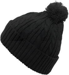 Pacific Headwear 643K Cable Knit Pom Pom Beanie Black Black / 7’’ 7 7/8’’