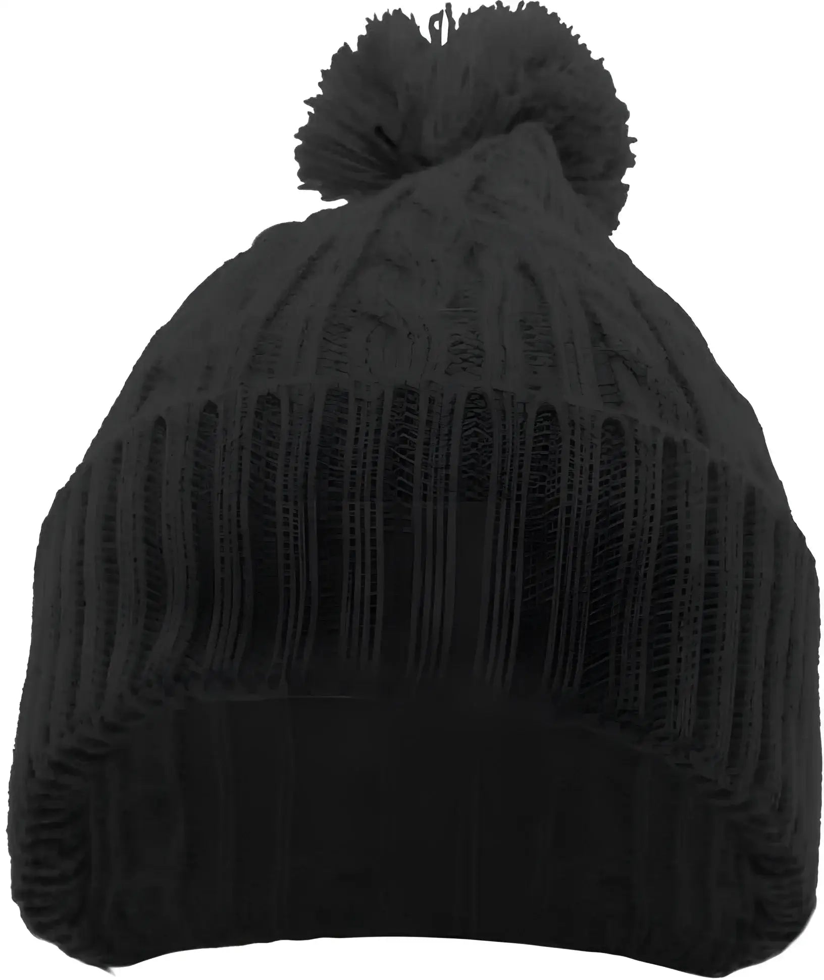Pacific Headwear 643K Cable Knit Pom-Pom Beanie - Black - Black / 7’’ - 7 7/8’’