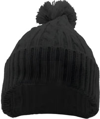 Pacific Headwear 643K Cable Knit Pom Pom Beanie Black Black / 7’’ 7 7/8’’