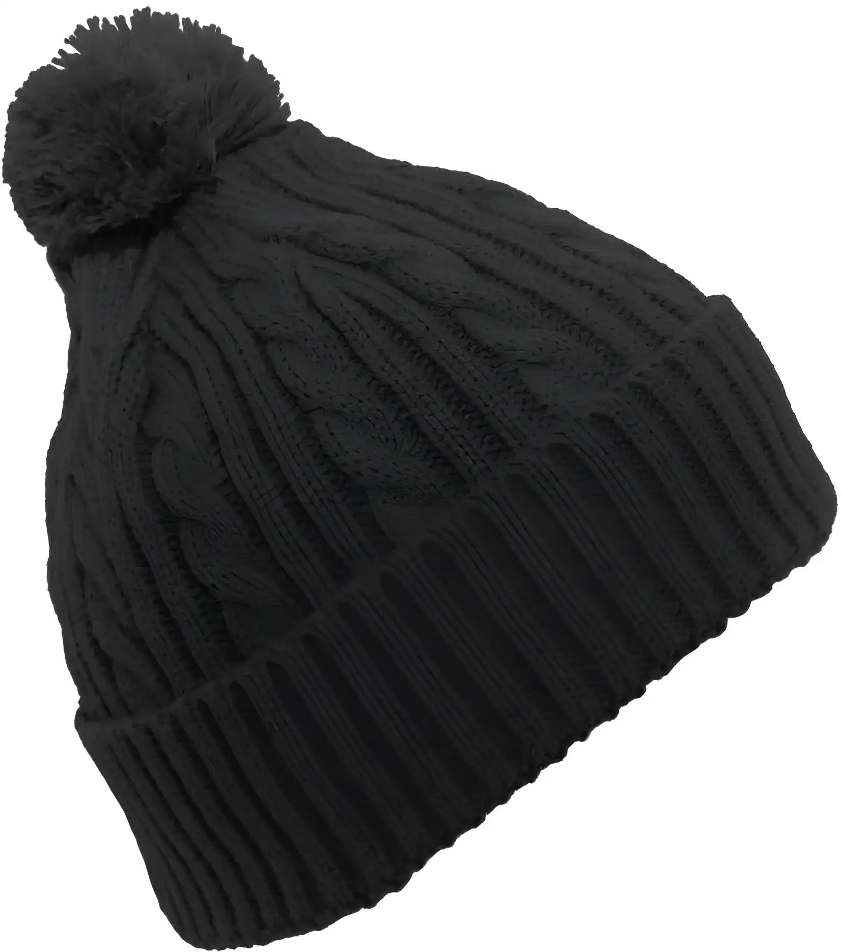 Pacific Headwear 643K Cable Knit Pom-Pom Beanie - Black - Black / 7’’ - 7 7/8’’