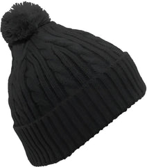 Pacific Headwear 643K Cable Knit Pom Pom Beanie Black Black / 7’’ 7 7/8’’