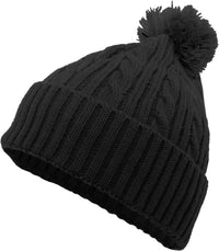 Pacific Headwear 643K Cable Knit Pom Pom Beanie Black Black / 7’’ 7 7/8’’
