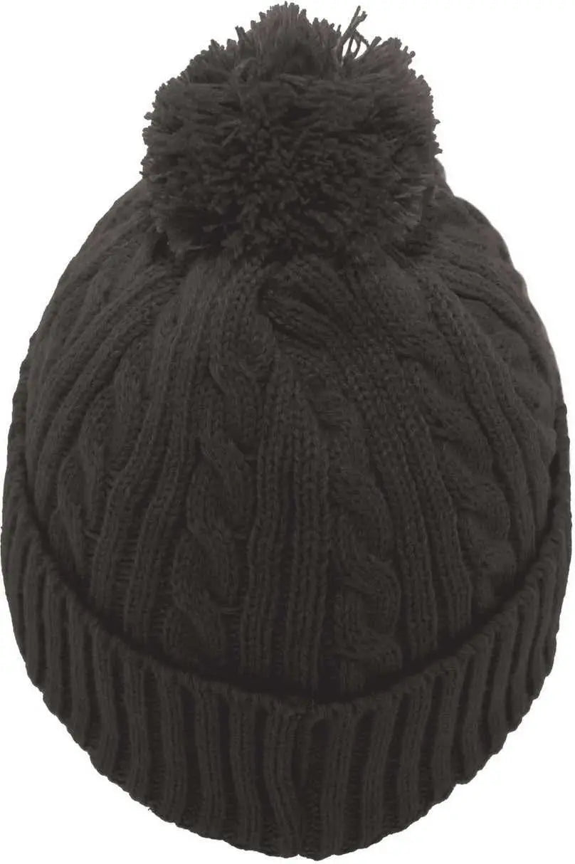 Pacific Headwear 643K Cable Knit Pom-Pom Beanie - Graphite - Dark Gray / 7’’ - 7 7/8’’