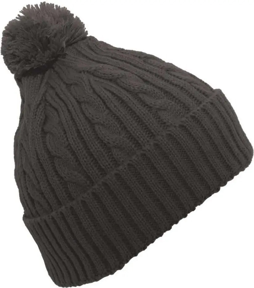 Pacific Headwear 643K Cable Knit Pom-Pom Beanie - Graphite - Dark Gray / 7’’ - 7 7/8’’