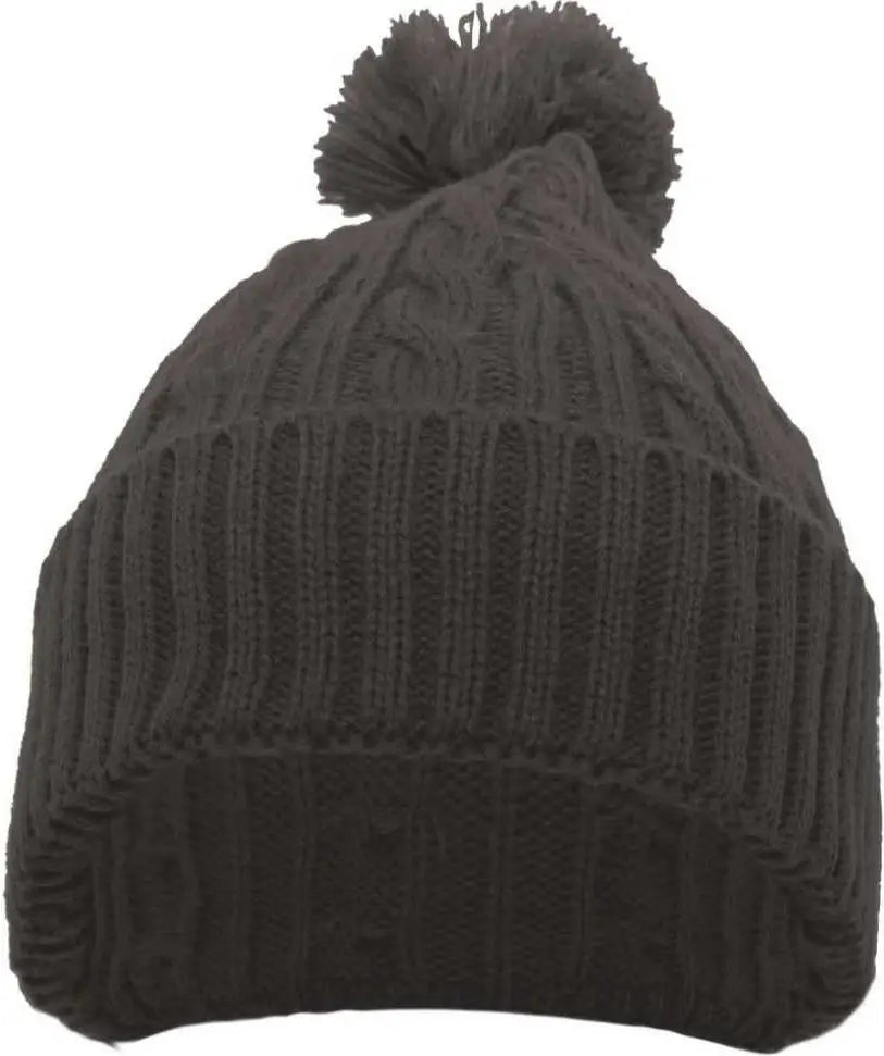 Pacific Headwear 643K Cable Knit Pom-Pom Beanie - Graphite - Dark Gray / 7’’ - 7 7/8’’