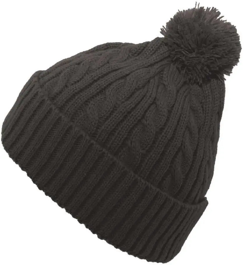 Pacific Headwear 643K Cable Knit Pom-Pom Beanie - Graphite - Dark Gray / 7’’ - 7 7/8’’