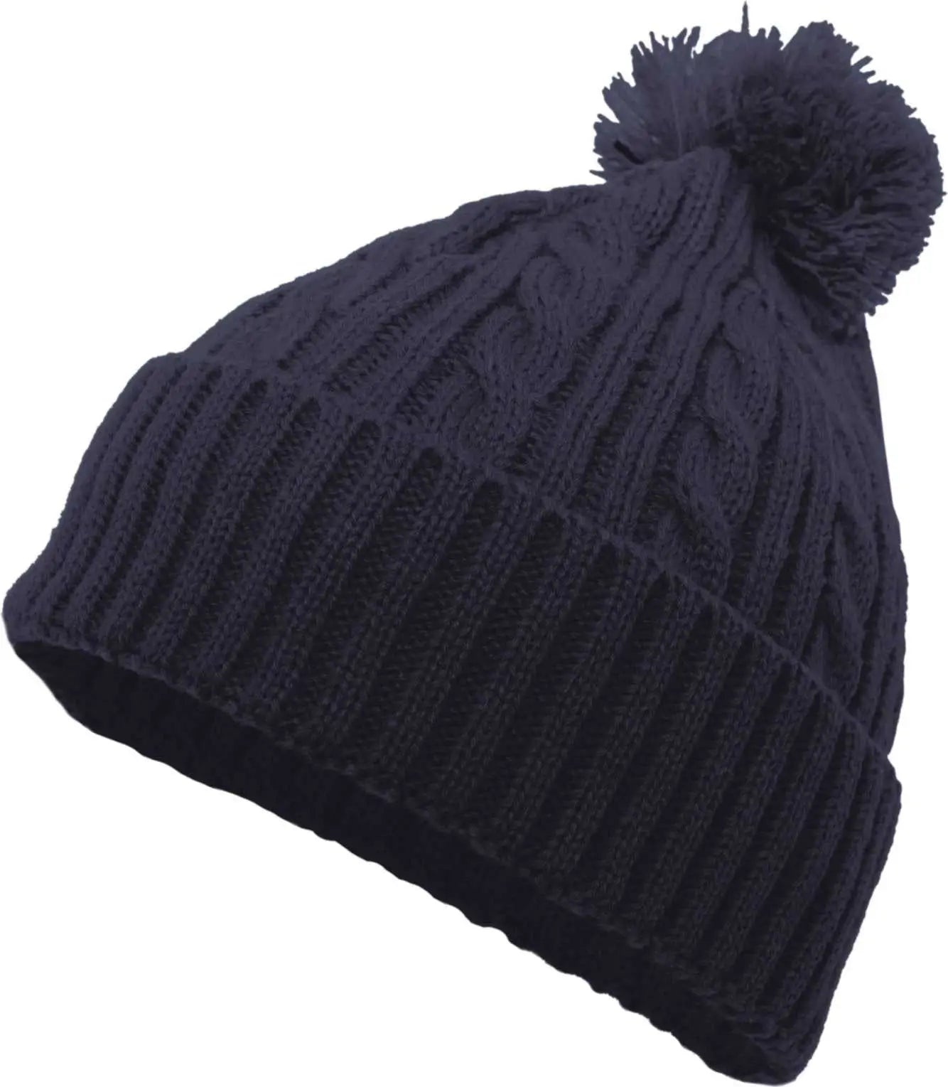 Pacific Headwear 643K Cable Knit Pom Pom Beanie Navy Navy / 7’’ 7 7/8’’
