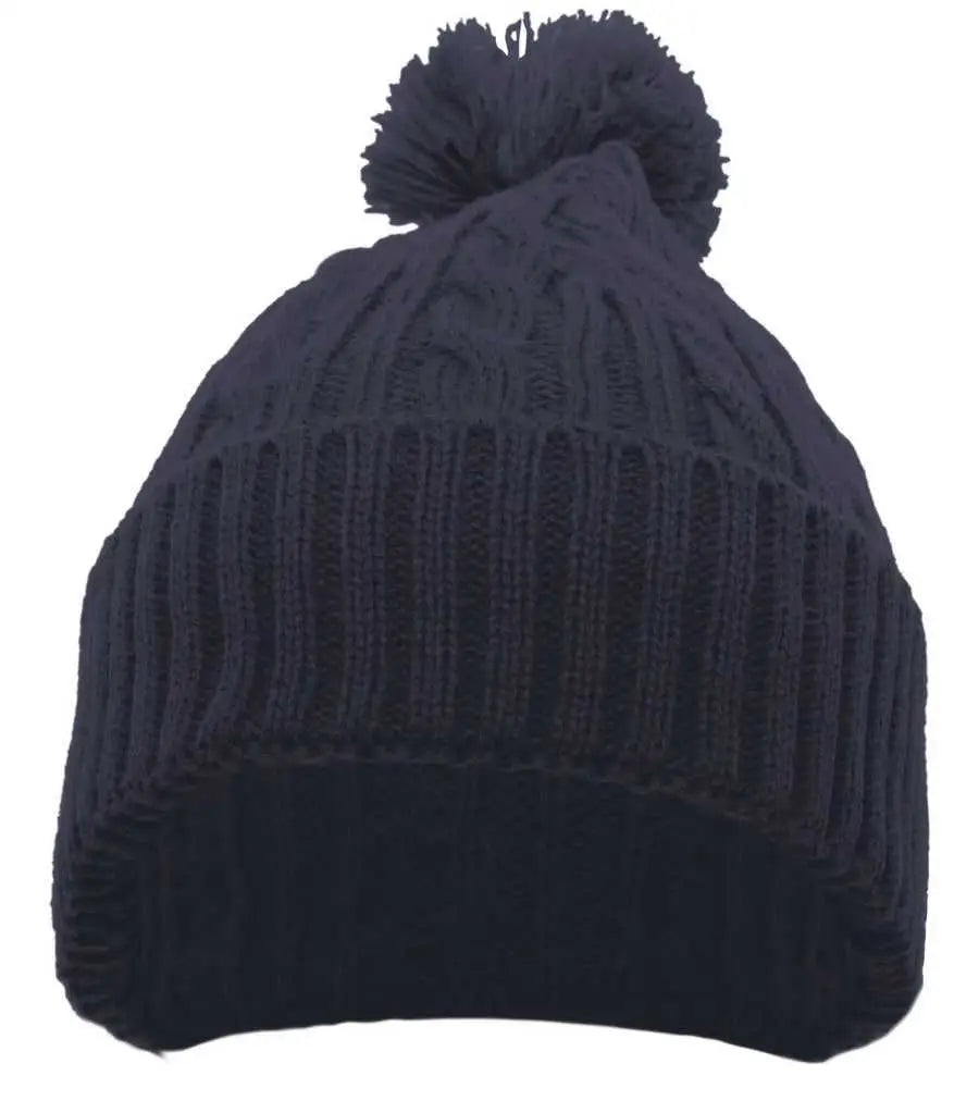Pacific Headwear 643K Cable Knit Pom-Pom Beanie - Navy - Navy / 7’’ - 7 7/8’’