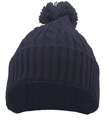 Pacific Headwear 643K Cable Knit Pom Pom Beanie Navy Navy / 7’’ 7 7/8’’