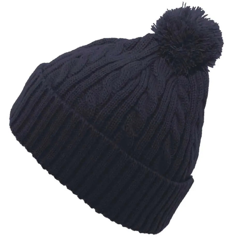 Pacific Headwear 643K Cable Knit Pom-Pom Beanie - Navy - Navy / 7’’ - 7 7/8’’