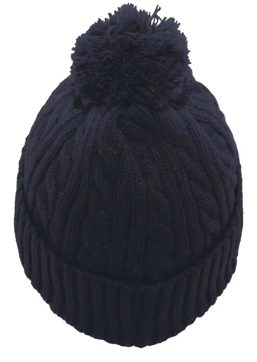 Pacific Headwear 643K Cable Knit Pom-Pom Beanie - Navy - Navy / 7’’ - 7 7/8’’
