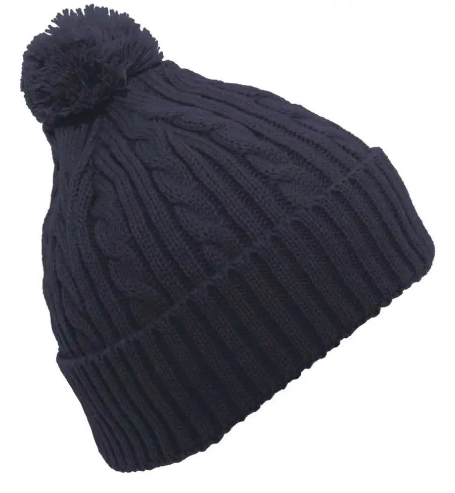 Pacific Headwear 643K Cable Knit Pom-Pom Beanie - Navy - Navy / 7’’ - 7 7/8’’