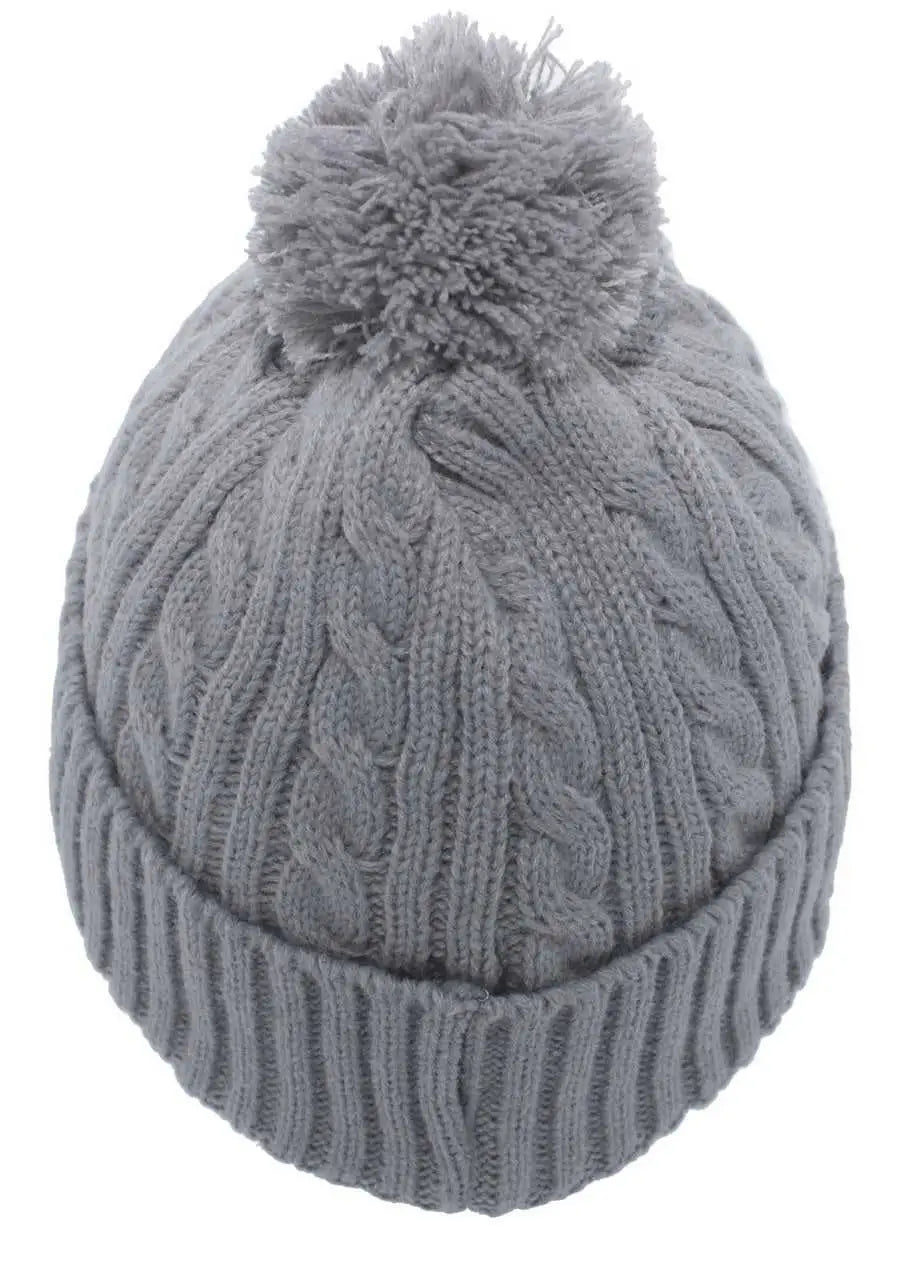 Pacific Headwear 643K Cable Knit Pom-Pom Beanie - Silver - Light Gray / 7’’ - 7 7/8’’