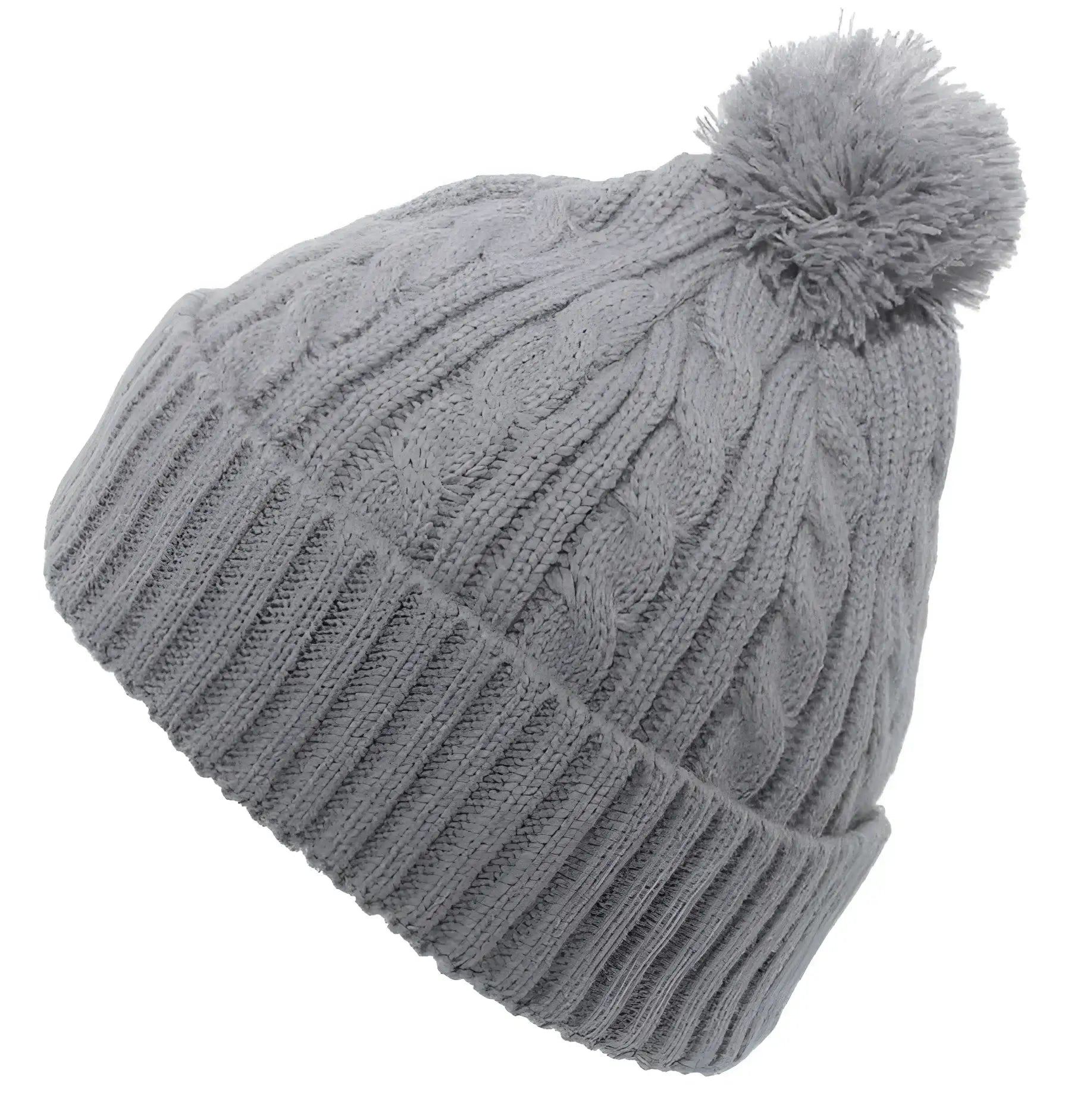 Pacific Headwear 643K Cable Knit Pom-Pom Beanie - Silver - Light Gray / 7’’ - 7 7/8’’