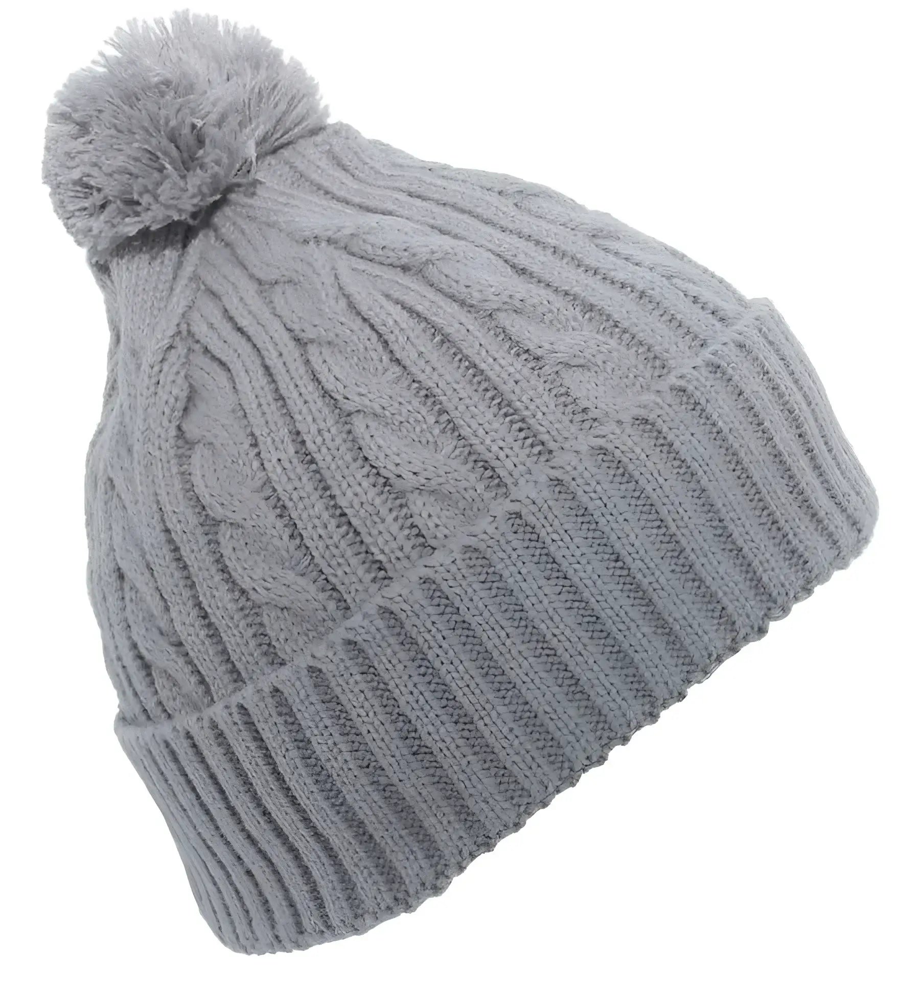 Pacific Headwear 643K Cable Knit Pom-Pom Beanie - Silver - Light Gray / 7’’ - 7 7/8’’
