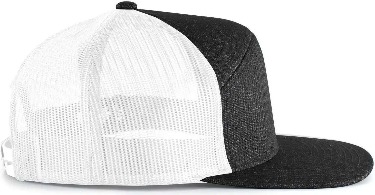 Pacific Headwear 710 6-Panel Arch Heather Trucker Snapback Cap - Black Heather White - Black Heather White / 7’’ - 7