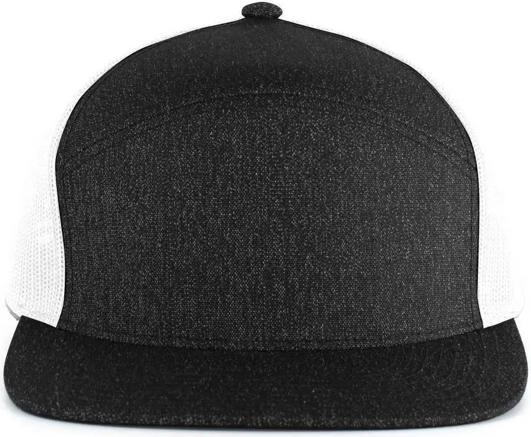 Pacific Headwear 710 6-Panel Arch Heather Trucker Snapback Cap - Black Heather White - Black Heather White / 7’’ - 7