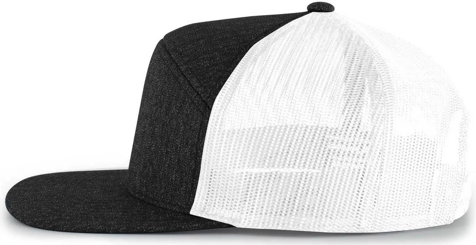 Pacific Headwear 710 6-Panel Arch Heather Trucker Snapback Cap - Black Heather White - Black Heather White / 7’’ - 7