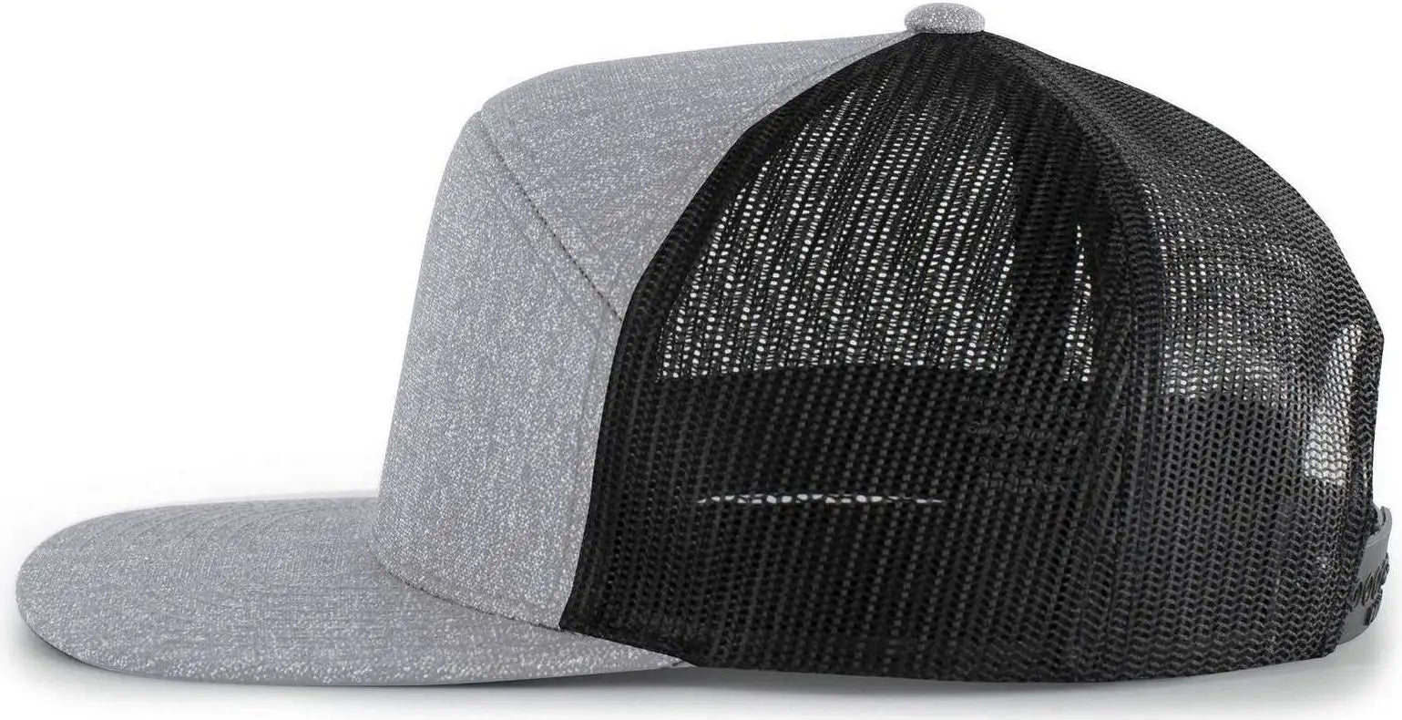 Pacific Headwear 710 6-Panel Arch Heather Trucker Snapback Cap - Grey Heather Black - Grey Heather Black / 7’’ - 7 7/8’’