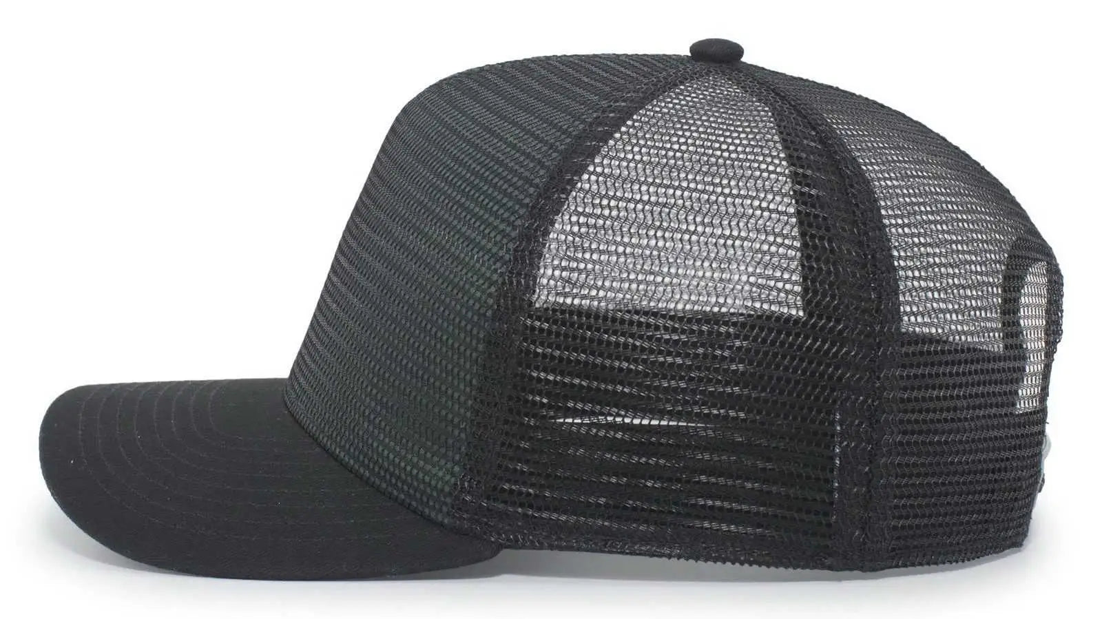 Pacific Headwear 724 Mesh Overlay 5-Panel Trucker Snapback Cap - Black Dark Green - Black Forest / 7’’ - 7 7/8’’