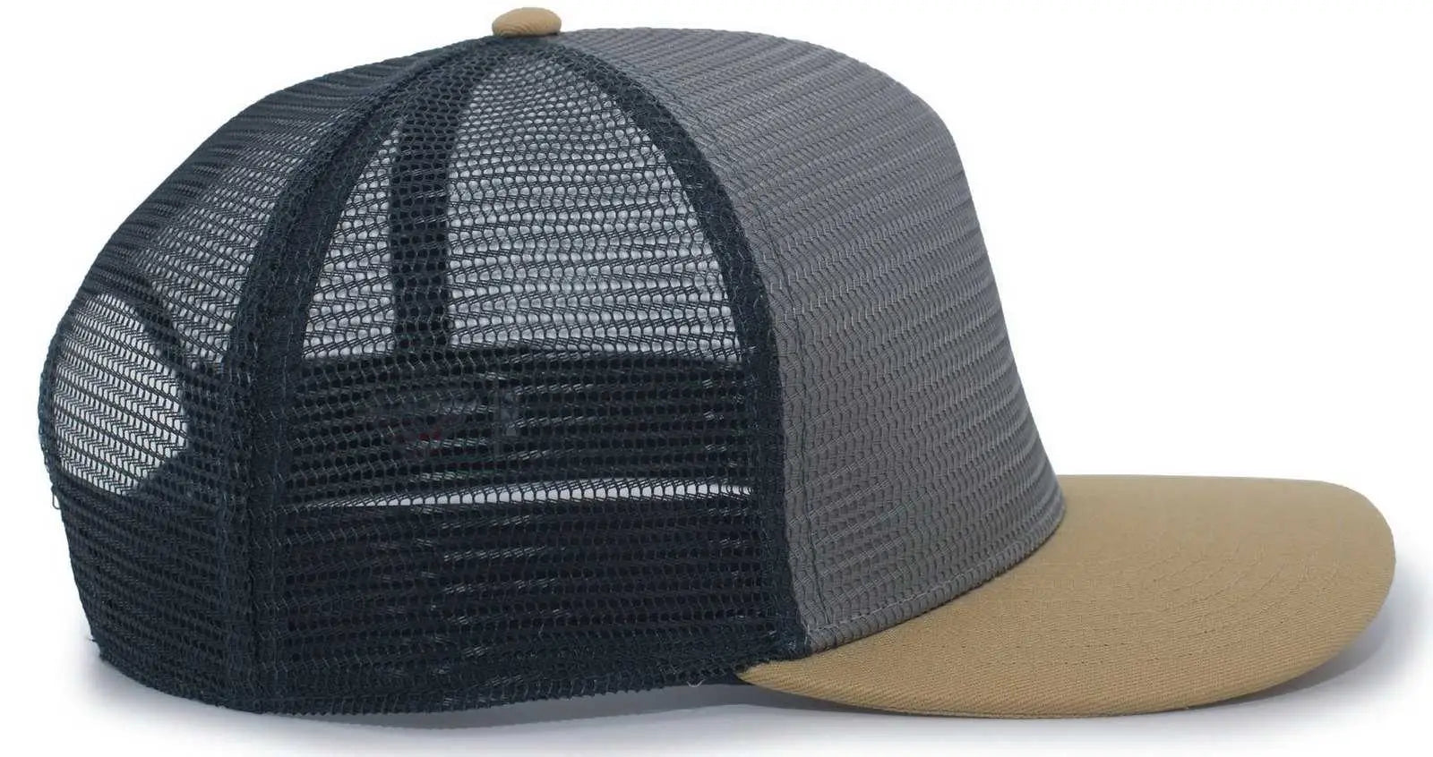 Pacific Headwear 724 Mesh Overlay 5-Panel Trucker Snapback Cap - Gold Gray Slate Blue - Gold Dark Gray / 7’’ - 7 7/8’’