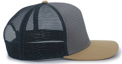 Pacific Headwear 724 Mesh Overlay 5-Panel Trucker Snapback Cap - Gold Gray Slate Blue - Gold Dark Gray / 7’’ - 7 7/8’’