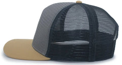 Pacific Headwear 724 Mesh Overlay 5-Panel Trucker Snapback Cap - Gold Gray Slate Blue - Gold Dark Gray / 7’’ - 7 7/8’’