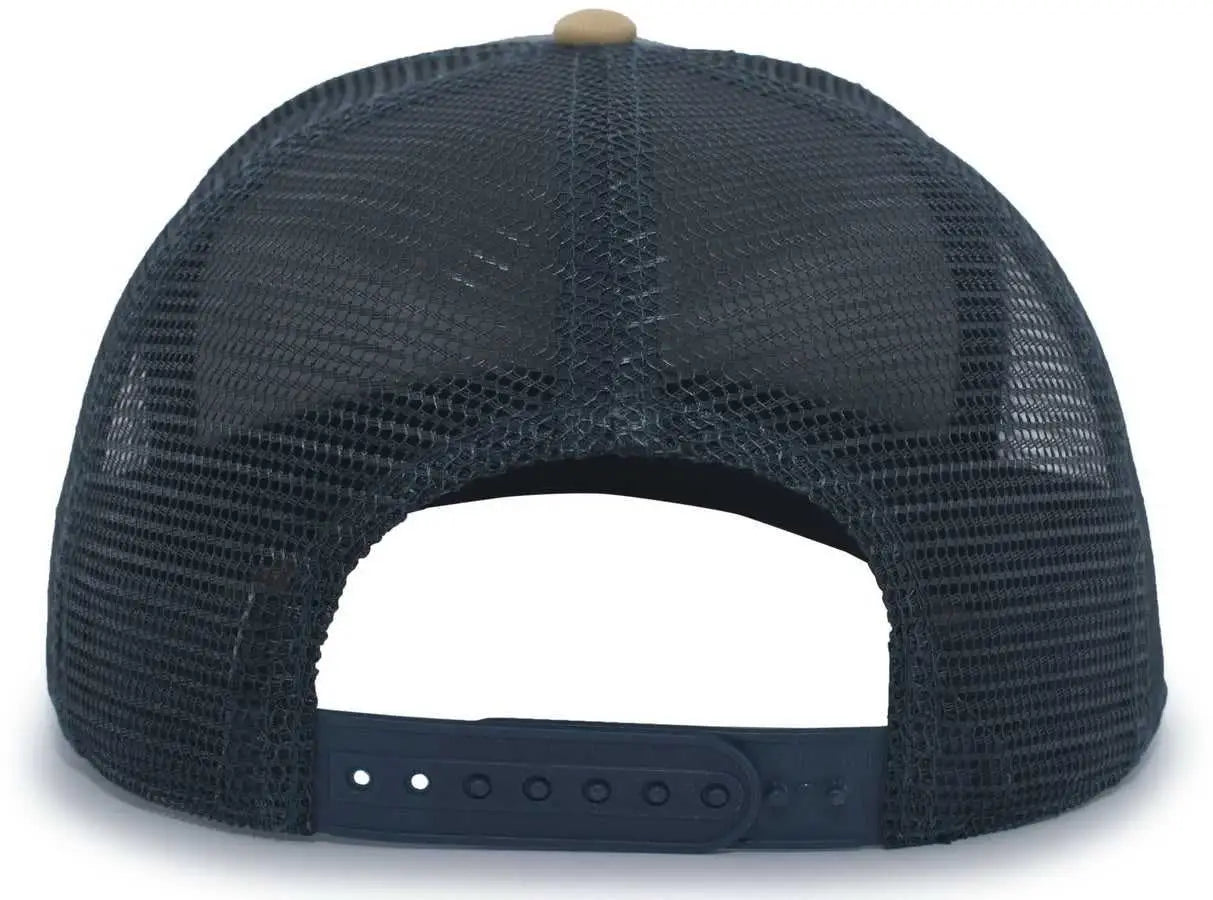Pacific Headwear 724 Mesh Overlay 5-Panel Trucker Snapback Cap - Gold Gray Slate Blue - Gold Dark Gray / 7’’ - 7 7/8’’
