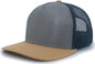 Pacific Headwear 724 Mesh Overlay 5-Panel Trucker Snapback Cap - Gold Gray Slate Blue - Gold Dark Gray / 7’’ - 7 7/8’’