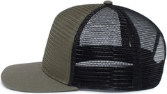 Pacific Headwear 724 Mesh Overlay 5-Panel Trucker Snapback Cap - Loden Black - Brown Black / 7’’ - 7 7/8’’
