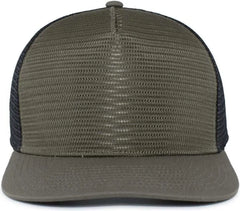 Pacific Headwear 724 Mesh Overlay 5-Panel Trucker Snapback Cap - Loden Black - Brown Black / 7’’ - 7 7/8’’