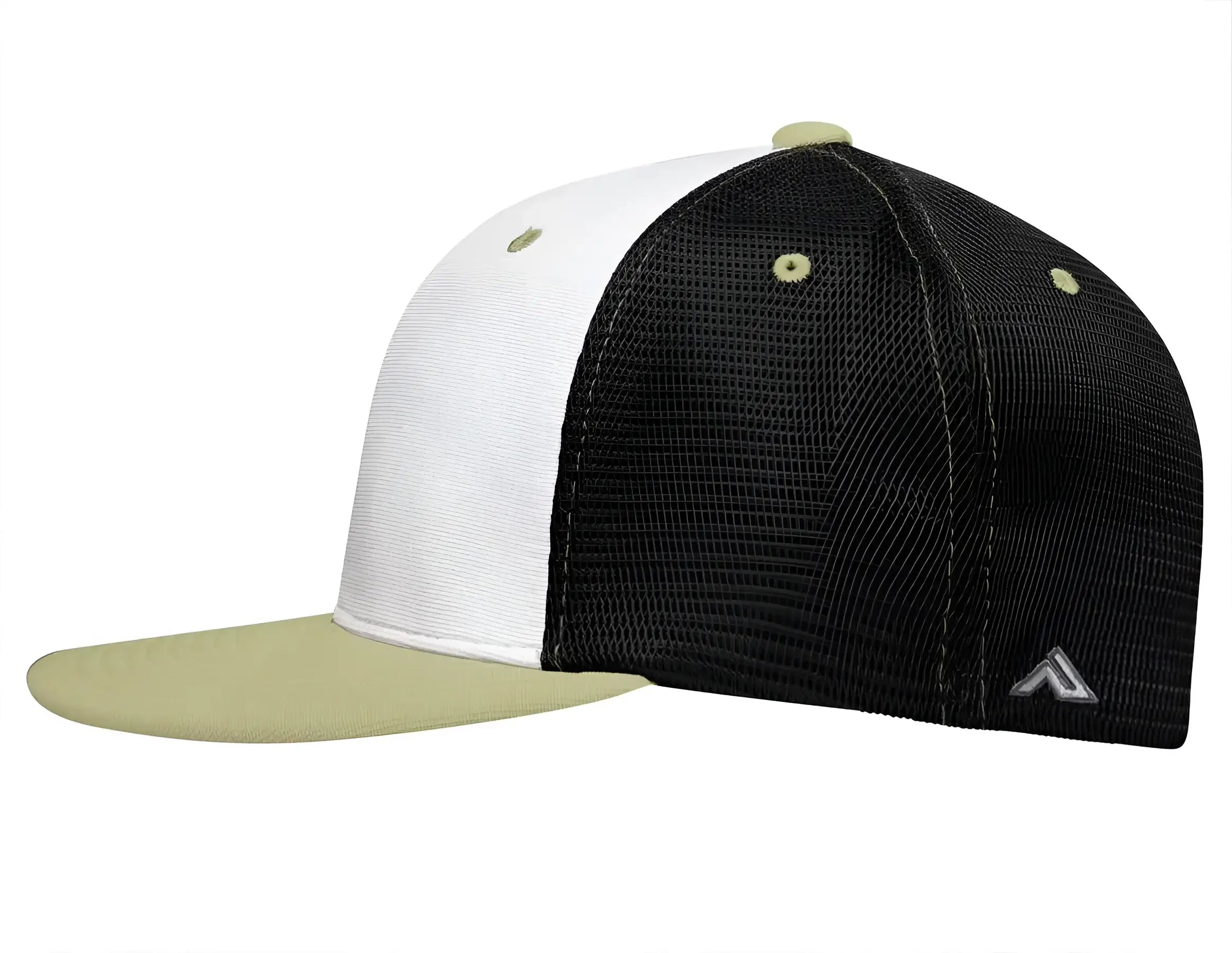 Pacific Headwear ES341 Premium M2 Performance Trucker Flexfit Cap - White Black Vegas Gold