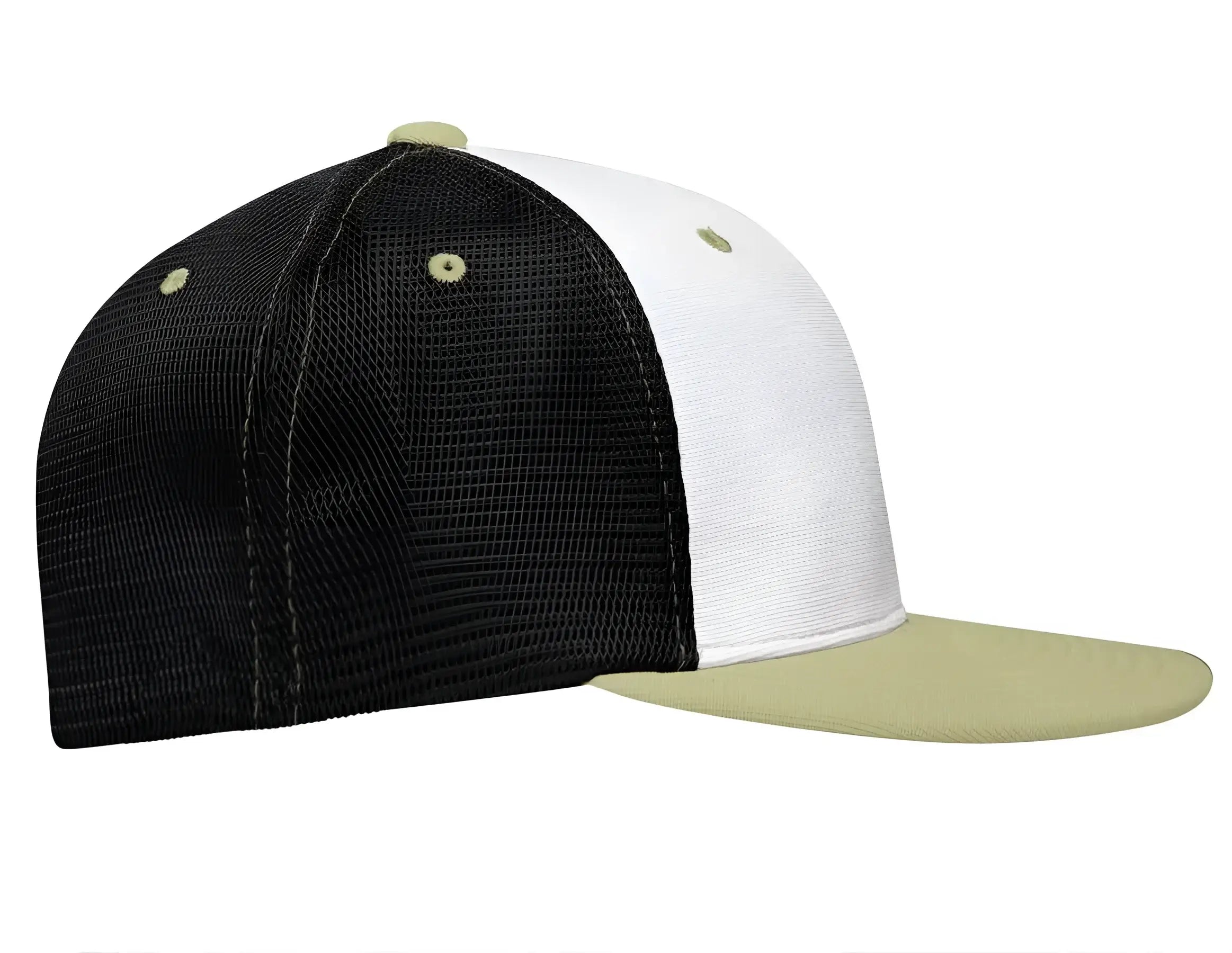 Pacific Headwear ES341 Premium M2 Performance Trucker Flexfit Cap - White Black Vegas Gold