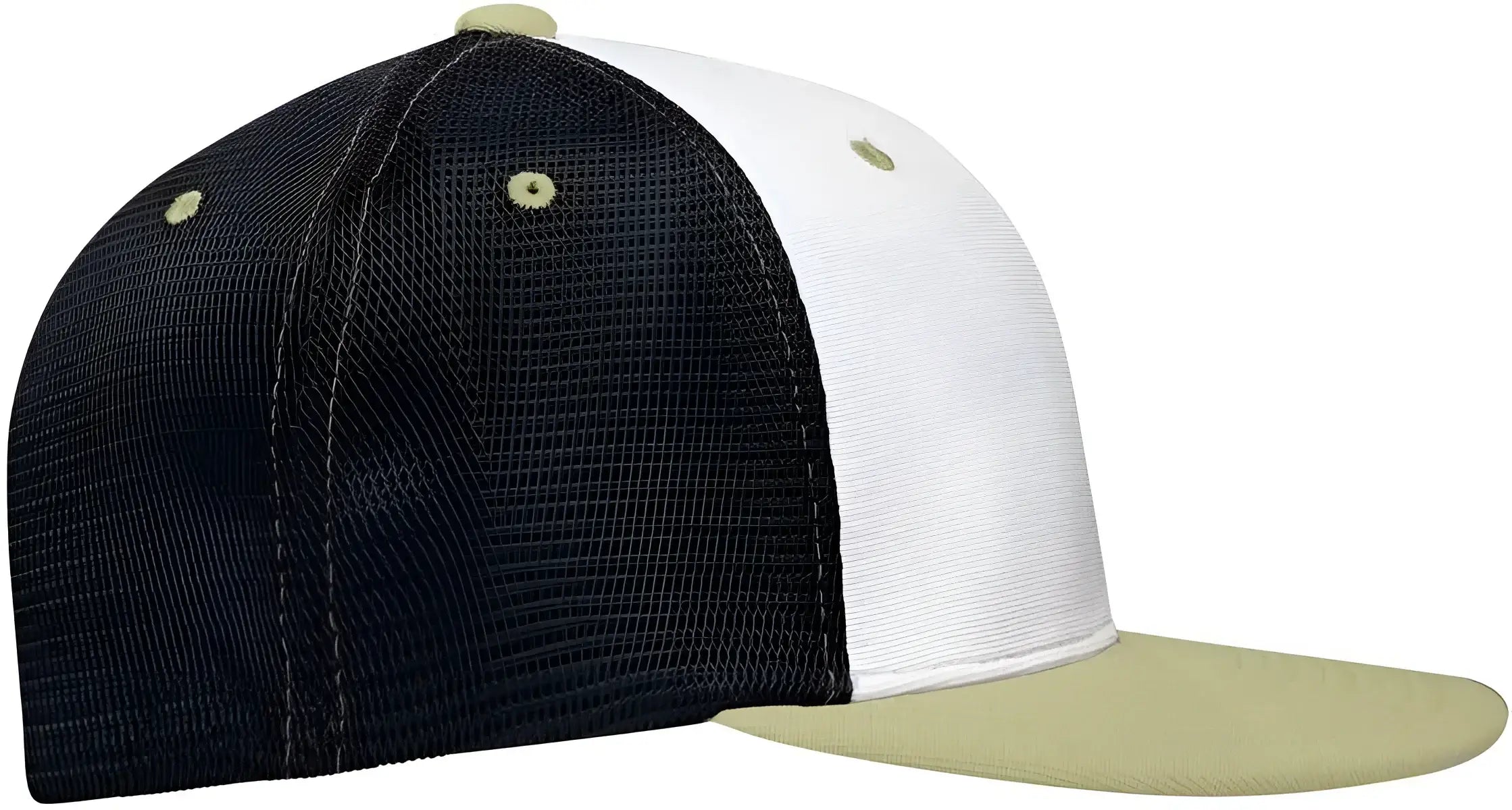 Pacific Headwear ES341 Premium M2 Performance Trucker Flexfit Cap - White Navy Vegas Gold