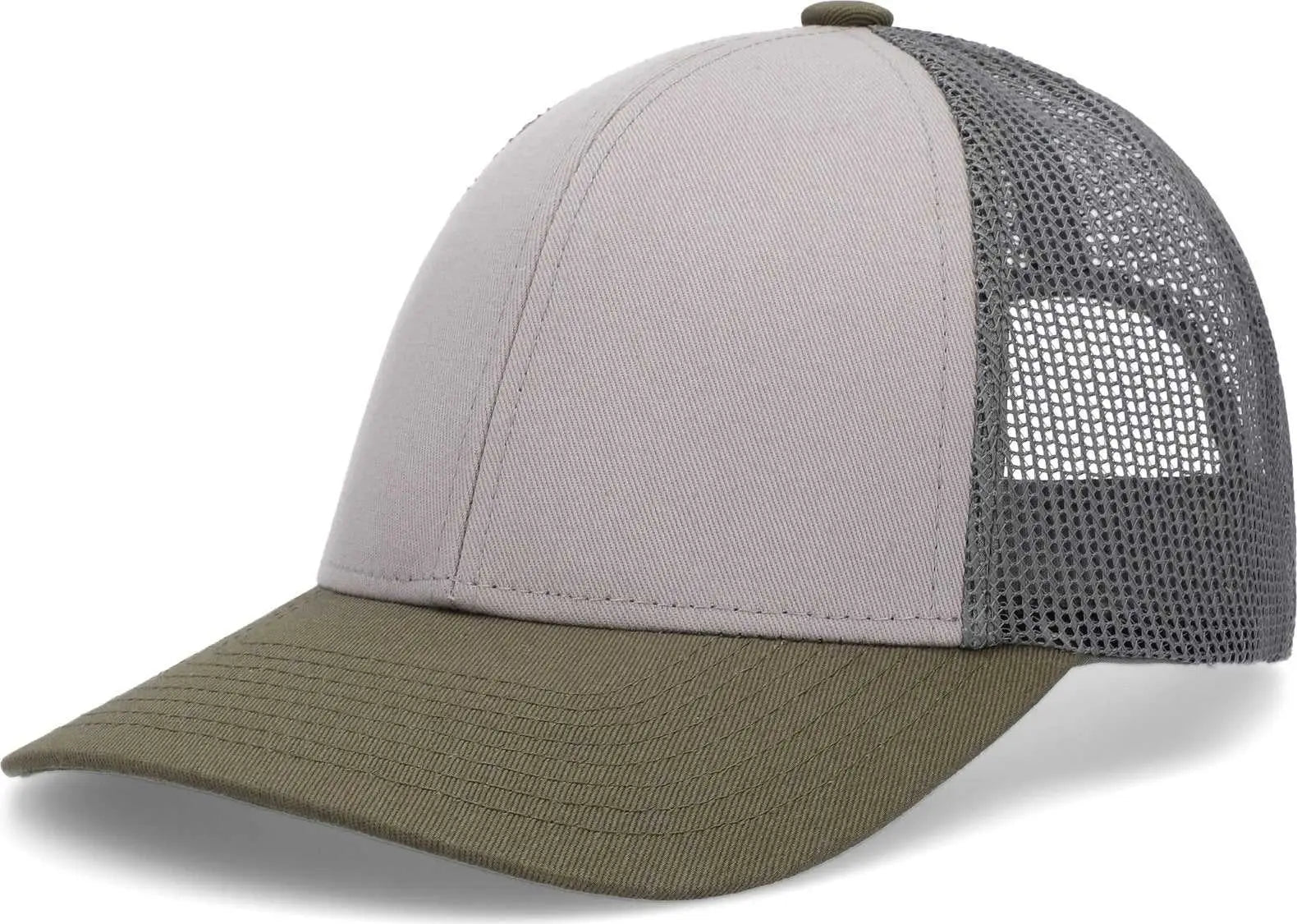 Pacific Headwear P114 Low Pro Trucker Cap Heather Grey Light Charcoal Moss Heather Grey Light Charcoal Moss / 6 1/2’’