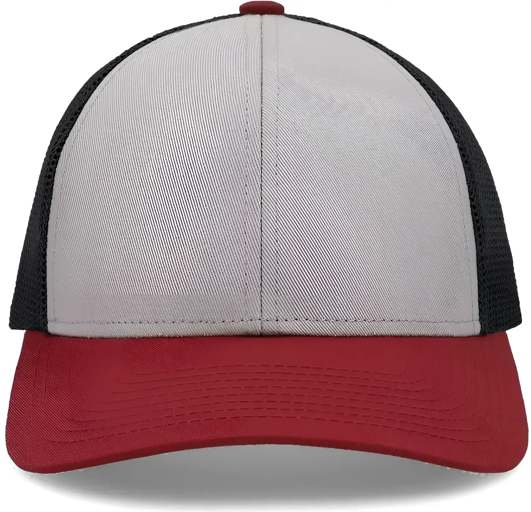 Pacific Headwear P114 Low-Pro Trucker Cap - Heather Grey Light Charcoal Varsity Red
