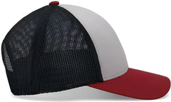 Pacific Headwear P114 Low-Pro Trucker Cap - Heather Grey Light Charcoal Varsity Red