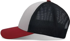 Pacific Headwear P114 Low-Pro Trucker Cap - Heather Grey Light Charcoal Varsity Red