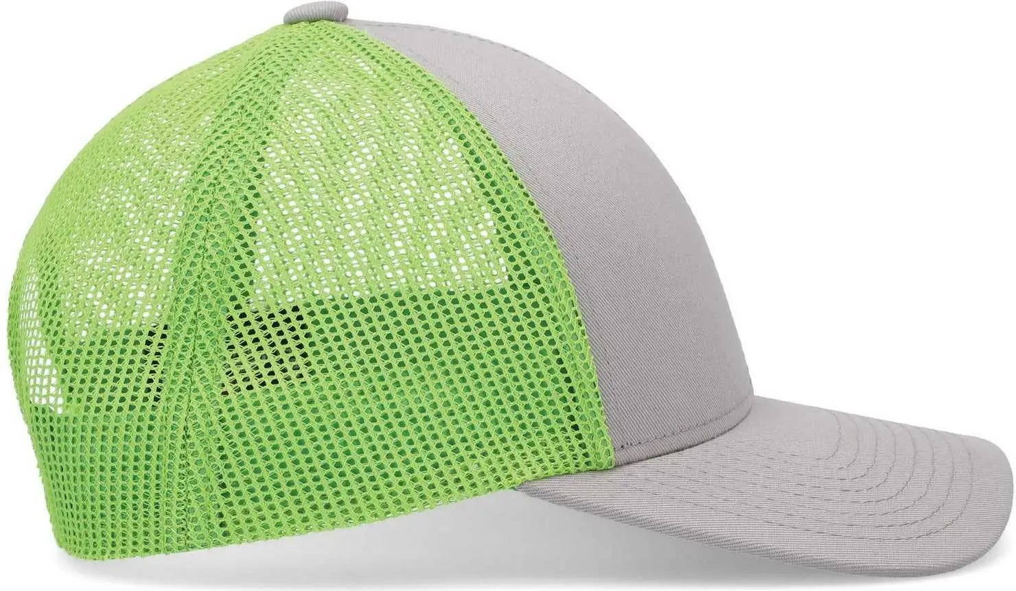 Pacific Headwear P114 Low-Pro Trucker Cap - Heather Grey Neon Green Heather Grey