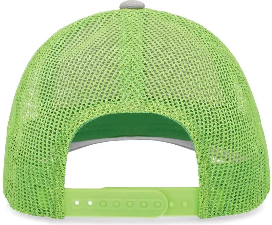 Pacific Headwear P114 Low-Pro Trucker Cap - Heather Grey Neon Green Heather Grey