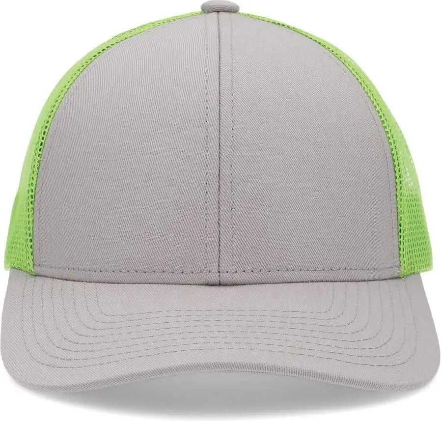 Pacific Headwear P114 Low-Pro Trucker Cap - Heather Grey Neon Green Heather Grey