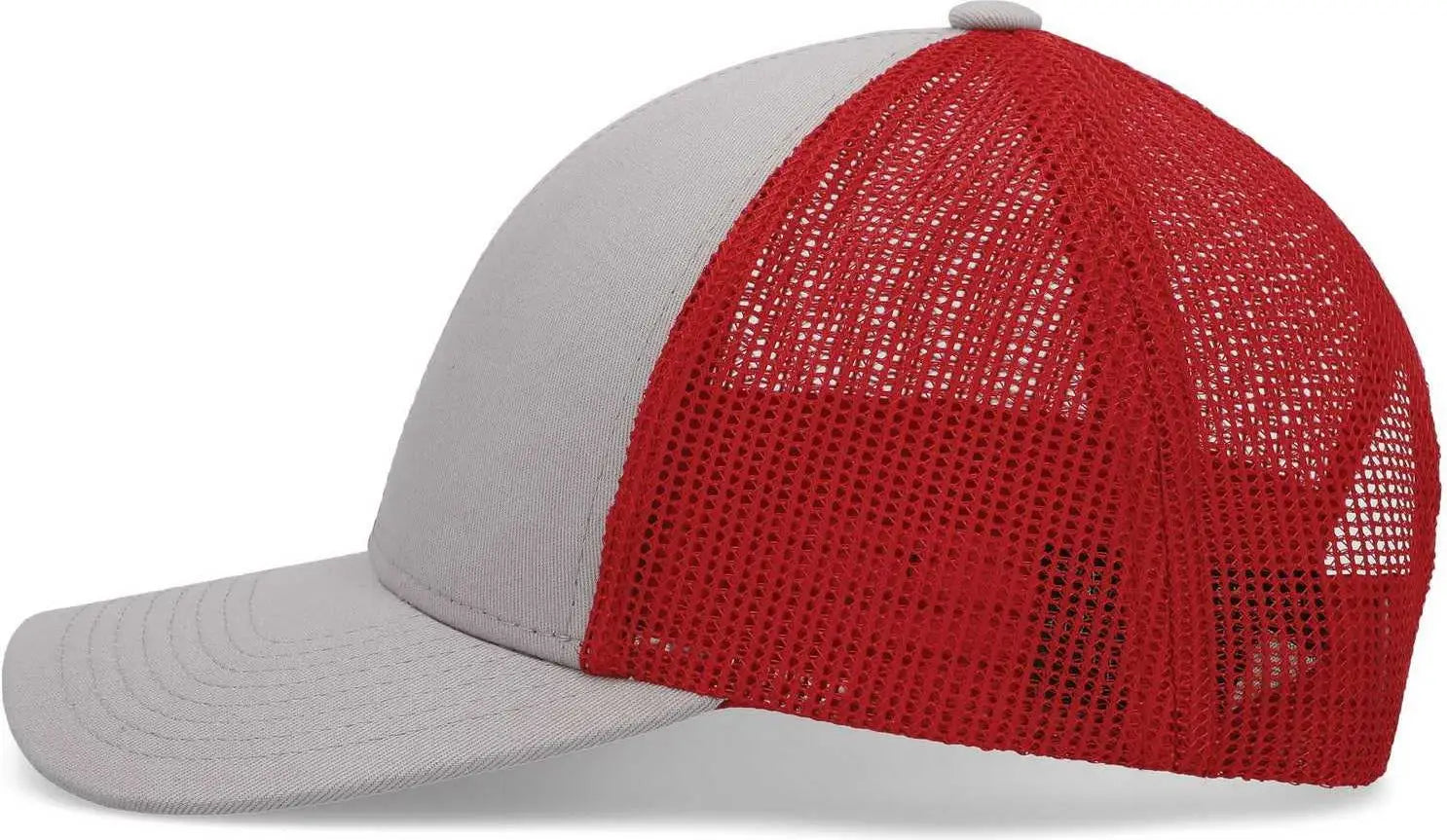 Pacific Headwear P114 Low-Pro Trucker Cap - Heather Grey Red Heather Grey