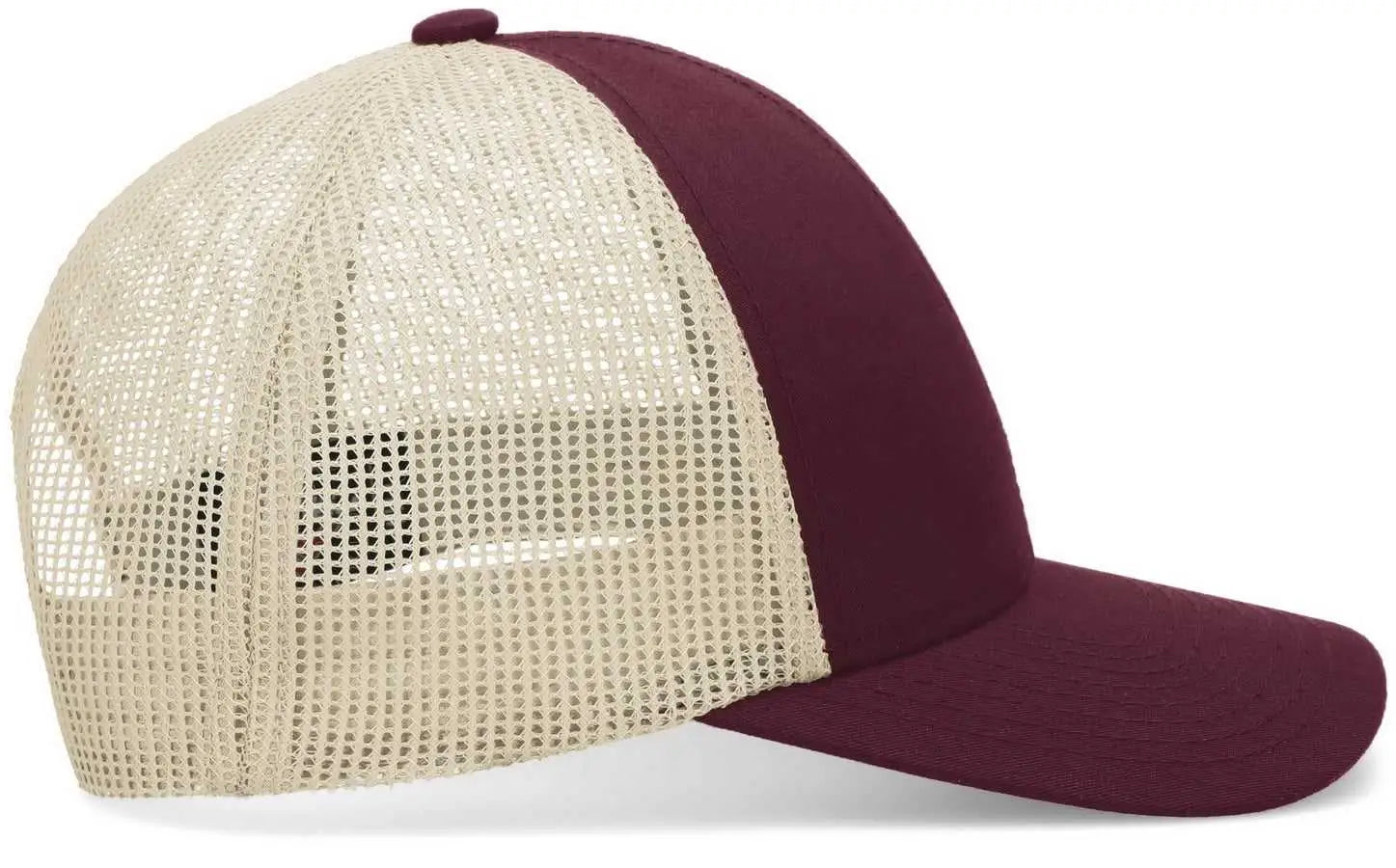 Pacific Headwear P114 Low-Pro Trucker Cap - Maroon Beige Maroon - Maroon Beige Maroon / 7’’ - 7 7/8’’