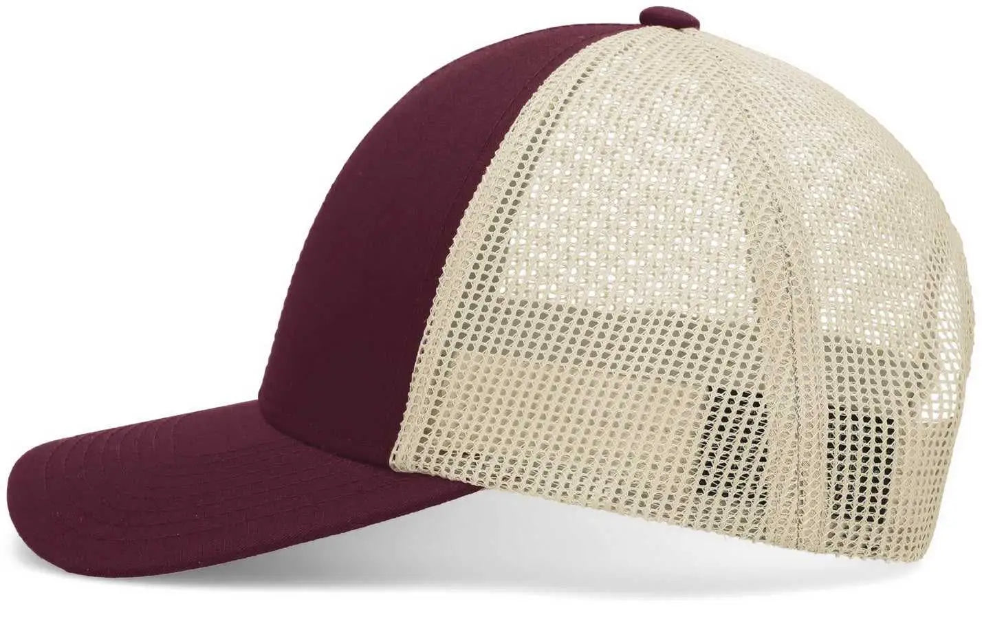 Pacific Headwear P114 Low-Pro Trucker Cap - Maroon Beige Maroon - Maroon Beige Maroon / 7’’ - 7 7/8’’