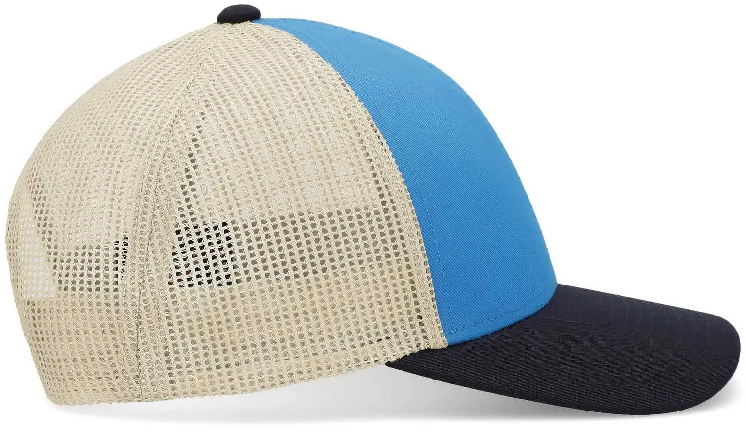 Pacific Headwear P114 Low-Pro Trucker Cap - Panther Teal Beige Navy - Panther Teal Beige Navy / 7’’ - 7 7/8’’