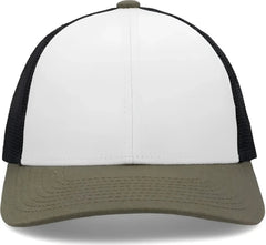 Pacific Headwear P114 Low-Pro Trucker Cap - White Light Charcoal Moss