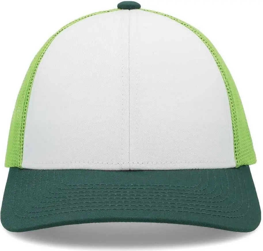 Pacific Headwear P114 Low-Pro Trucker Cap - White Lime Dark Green