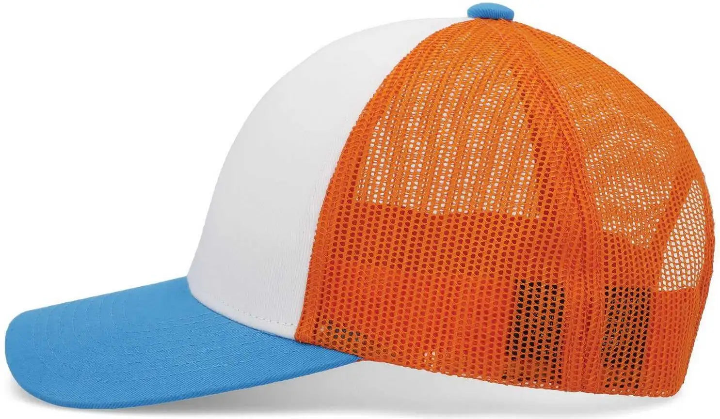 Pacific Headwear P114 Low-Pro Trucker Cap - White Neon Orange Panther Teal