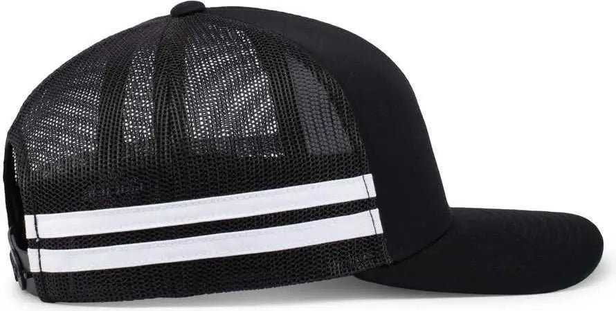 Pacific Headwear P115 Low-Profile Stripe Trucker Cap - Black White - Black White / 7’’ - 7 7/8’’