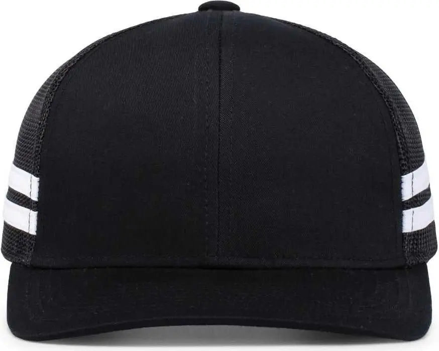 Pacific Headwear P115 Low-Profile Stripe Trucker Cap - Black White - Black White / 7’’ - 7 7/8’’
